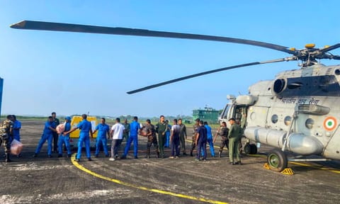 Relief material being offboarded from INS Sukanya as part Operation Sagar Bandhu in Sri Lanka (PTI)&nbsp;