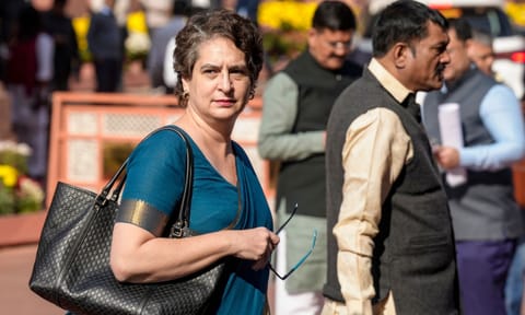 Congress General Secretary Priyanka Gandhi Vadra arrives on the first day of the Winter Session of Parliament in New Delhi on Monday, Dec. 1, 2025. (PTI)&nbsp;