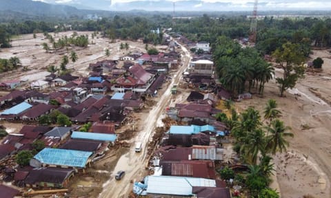 A village affected by a flash flood in Batang Toru, North Sumatra, Indonesia (AP)