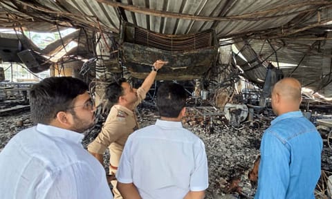 North Goa: Officials inspect the charred remains of the nightclub after a fire broke out due to a cylinder blast, in North Goa district, Sunday, Dec. 7, 2025 (PTI)&nbsp;