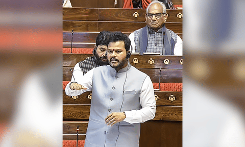 Union Minister for Civil Aviation K Rammohan Naidu speaks in the Rajya Sabha regarding the IndiGo flight crisis, during the Winter session of Parliament, in New Delhi, Monday, Dec. 8, 2025. (PTI)&nbsp;