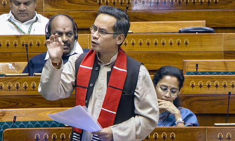 Congress MP Gaurav Gogoi speaks in the Lok Sabha during the Winter session of Parliament, in New Delhi, Friday, Dec. 5, 2025. (PTI)&nbsp;