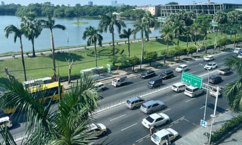 A high-angle view of a busy road with famous Inya Lake in the background in Yangon, Myanmar, Wednesday, Dec. 10, 2025. (AP)&nbsp;