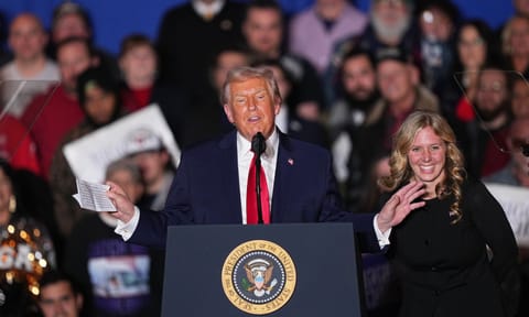 President Donald Trump greets locals as he speaks at the Mount Airy Casino Resort in Mount Pocono, Pa., Tuesday, Dec. 9, 2025. (AP)&nbsp;