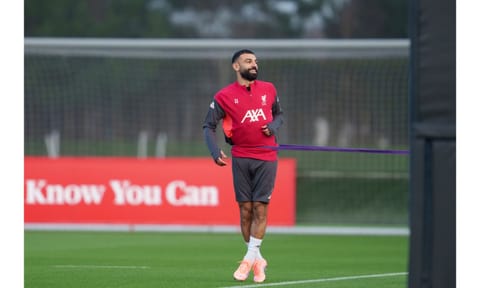 Liverpool's Mohamed Salah, he takes part in a training session in Liverpool, England (Photo: AP)