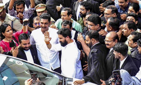 Malayalam actor Dileep leaves the Ernakulam district court following his acquittal in the 2017 sexual assault case involving a south Indian actress, in Kochi, Kerala, Monday, Dec. 8, 2025 (PTI)&nbsp;