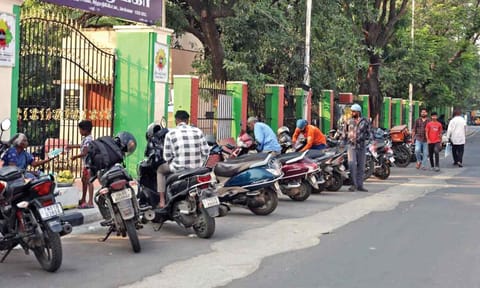 Two-wheelers parked outside the May Day park in Chintadripet on Sunday evening