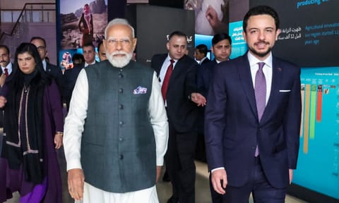 Prime Minister Narendra Modi with Jordanian Crown Prince Al Hussein bin Abdullah II during a visit to the Jordan Museum, in Amman, Jordan (PTI)