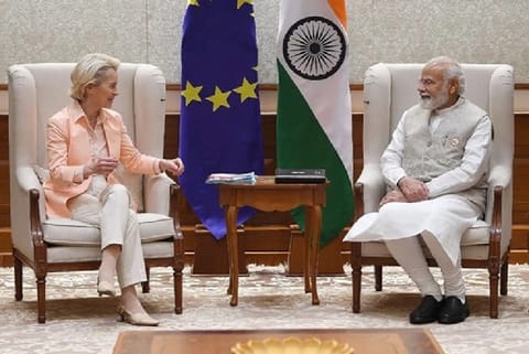 Prime Minister Narendra Modi and  European Commission President Ursula von der Leyen