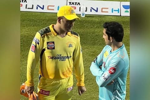 Cricketer MS Dhoni and Lucknow Super Giants mentor Gautam Gambhir