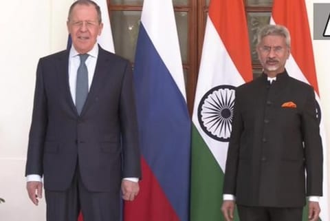 Russian Foreign Minister Sergey Lavrov with Indian couterpart S Jaishankar