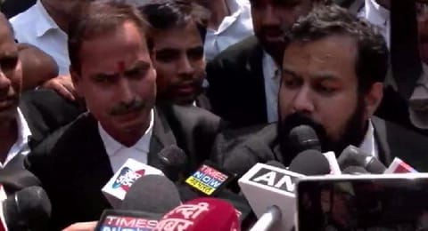 Advocate Vishnu Jain speaking to reporters