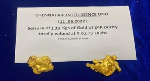 Gold weighing 1.33 kg valued at Rs 61.75 lakh was seized under the Customs Act