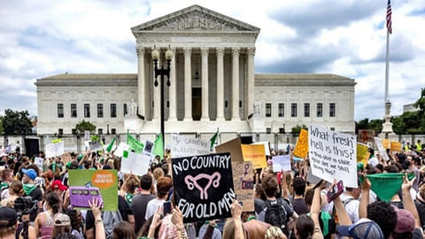 Abortion rights demonstrators protest outside the US Supreme Court