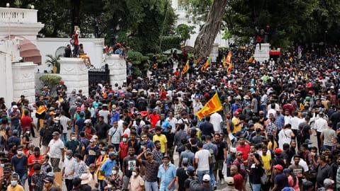 Demonstrators protest inside the Presidential Secretariat premises