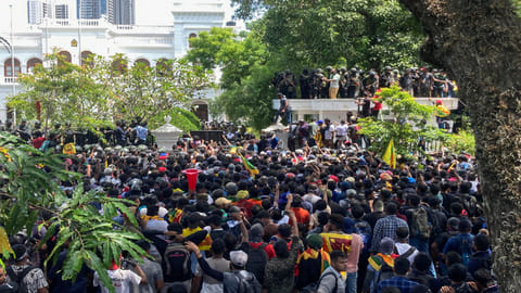 Protesters outside the President Gotabaya Rajapaksa's office