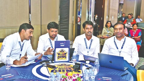 The Chennai Quick Guns management members and coaches at the draft in Pune on Friday