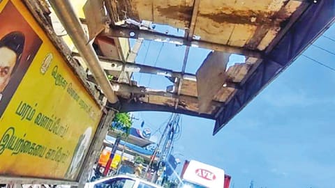 The damaged bus shelter on Mathur Third Main Road near Manali in Chennai.