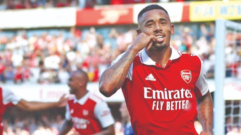 Brazilian sriker scores a brace in Gunners’ 4-2 win over Leicester