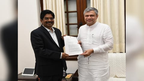 DMK MP Wilson with Minister Ashwini Vaishnaw