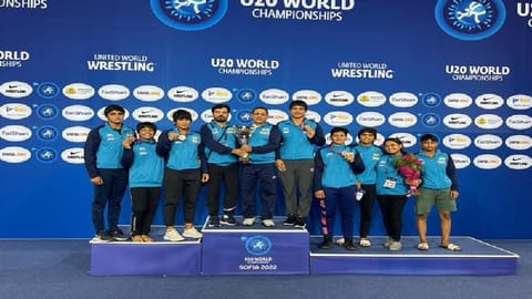 Indian team after finishing runners-up in Junior World Wrestling Championship 2022
