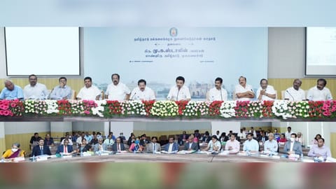 Stalin addressing the conference of Vice-Chancellors of Universities held at Anna University, Chennai.