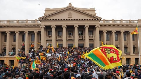 Protestors outside the Presidential Secretariat.