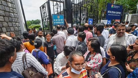 Students come out after appearing for the Common University Entrance Test-Undergraduate