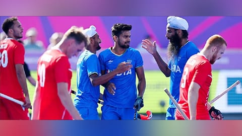 Indian men's hockey team in action against England.