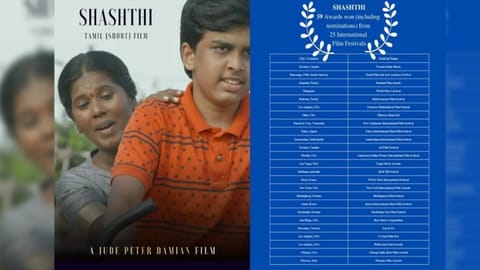 Poster of 'Shashthi'; Screengrab of the list of awards the film won