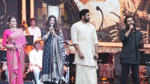 (From left) Actress Trisha and Aishwarya Rai Bachchan; Jayam Ravi and Vikram