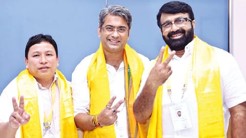 (from left) Newly-elected AIFF treasurer Kipa Ajay, president Kalyan Chaubey and vice-president NA Haris