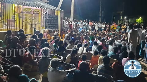 Residents of Ekanapuram village gathered to hold a peaceful protest on Sunday