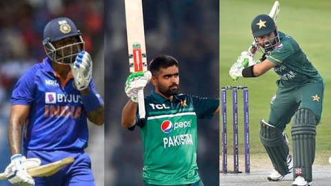 (L) Suryakumar Yadav, Babar Azam, Mohammad Rizwan