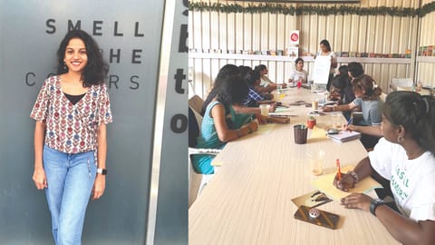 Ezhil Meena (Left); Participants engaging in an activity.