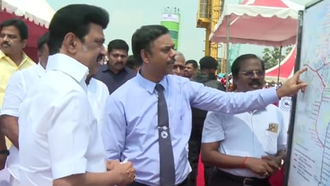 Stalin flags off tunneling work for Metro phase-II