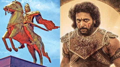 Statue of Raja Raja Cholan; Jayam Ravi as Raja Raja Cholan in Mani Ratnam's Ponniyin Selvan