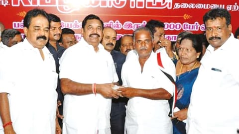 AIADMK interim general secretary Edappadi K Palaniswami with party functionaries in Salem on Monday