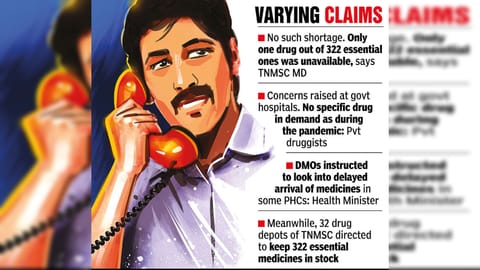 The 32 drug depots of TNMSC have been directed to keep 322 essential medicines in stock
