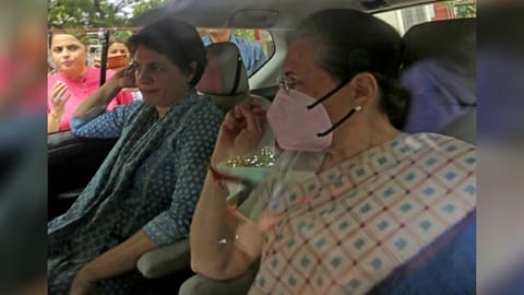 Congress Interim President Sonia Gandhi with Congress General Secretary Priyanka Gandhi