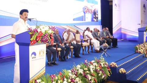 CM Stalin  speaking at the valedictory of the centenary celebrations of the Employers Federation of Southern India (EFSI)