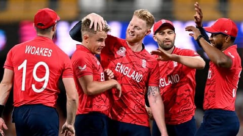 Team England players celebrating the win.