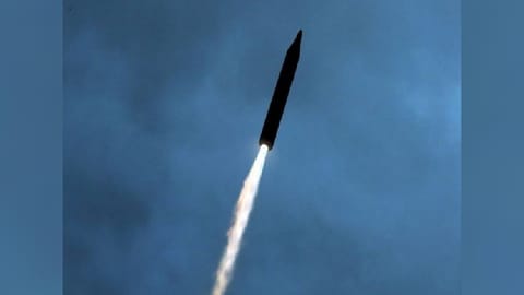 A missile launch is seen at an undisclosed location in North Korea