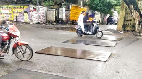 Steel plates used to cover the existing SWD on Cooks Road, Otteri