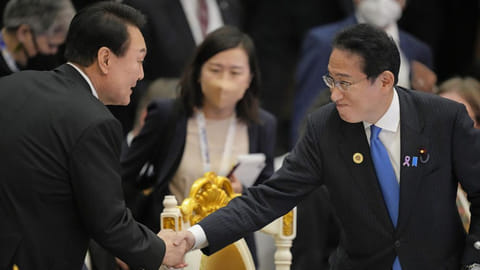 Japan's Prime Minister Fumio Kishida South Korea's President Yoon Suk Yeol