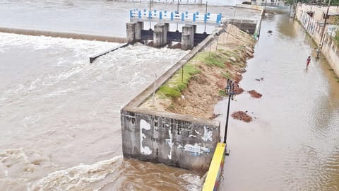 Water flowing through Vaigai river underneath Albert Victor bridge in Madurai on Sunday
