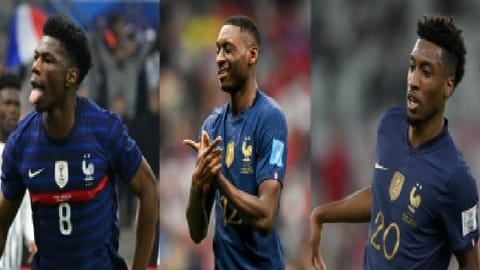 Kingsley Coman, Aurelien Tchouameni and Randal Kolo Muani