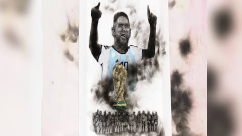 The smoke portrait of Lionel Messi.