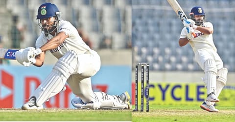 Shreyas Iyer (left) and Rishabh Pant put on 159 runs for the fifth wicket on the second day
