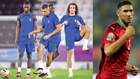 France?s Kylian Mbappe at training; Morocco's Achraf Hakimi